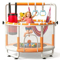 55-Inch Kids Mini Trampoline with Net & Adjustable Bar - White, Heavy Duty Steel Indoor Outdoor Play Gym