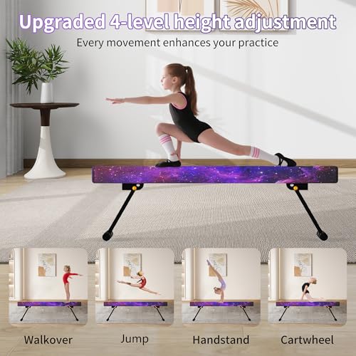 Starry Pink 6FT Gymnastics Balance Beam for Kids, Adjustable Height Training