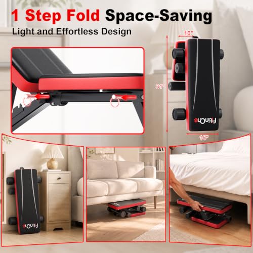 Adjustable Folding Weight Bench for Home Gym - Black-Red, 660 lbs Capacity, Multi-Functional Workout Bench