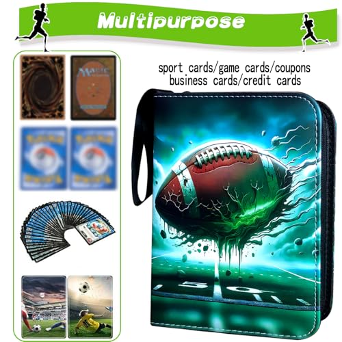 Football Card Binder 400 Pockets with Removable Sleeves - Sports Trading Card Organizer, Zipper Closure, 3 Ring Album, Football Variation
