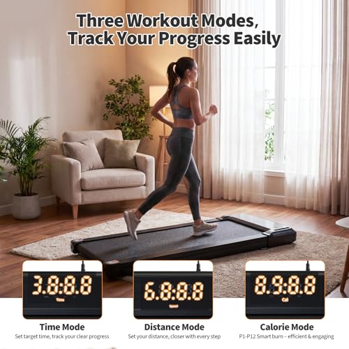 Under Desk Walking Pad Treadmill - Portable Quiet Electric Treadmill with Remote, LED Display, 42.2 x 19.2 x 3.6 Inches, Black/Sliver