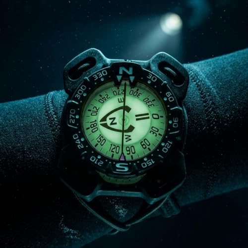 Scuba Dive Compass with Glow Dark Face Waterproof to 230ft - Bungee Mount
