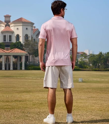Lexiart Men's Golf Polo Shirt Short Sleeve Slim Fit Quick Dry Pink X-Large