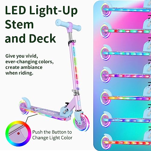 Kids Foldable Light-Up Scooter - Purple, Adjustable Height, 2 Wheels, Lightweight for Ages 3-12