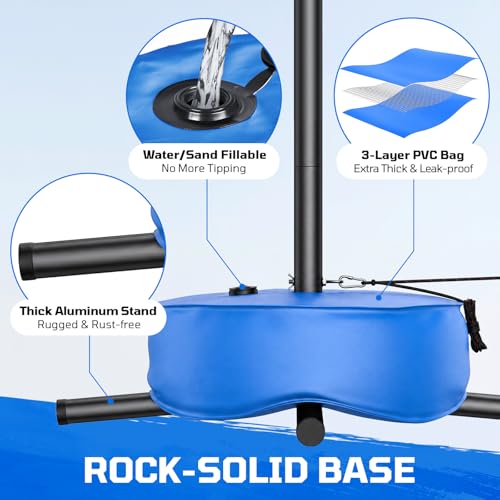 Blue LED Pool Volleyball Net Set with Glow Water Balls, Adjustable 15-32FT