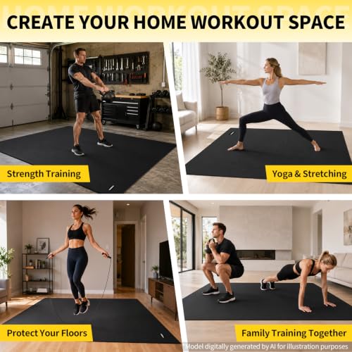 CAMBIVO 7'x5' Exercise Mat for Home Gym, Black, 7mm Thick