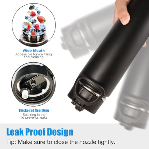 8-Pack Insulated Water Bottles 24oz with Straw Lid - Black