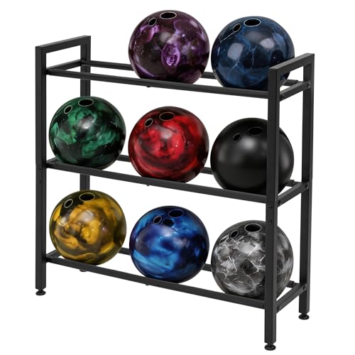 Heavy Duty Bowling Ball Rack for 9 Balls - Metal Organizer Stand for Home & Garage