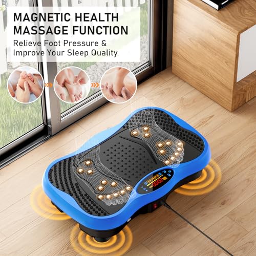 Blue Vibration Plate Exercise Machine for Full Body Workout, 130 Levels, Bluetooth, 450 Lb Capacity