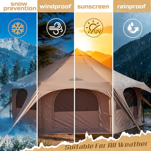 WildFinder 16.5 Ft Canvas Bell Tent with Stove Jack - Large Yurt for Camping