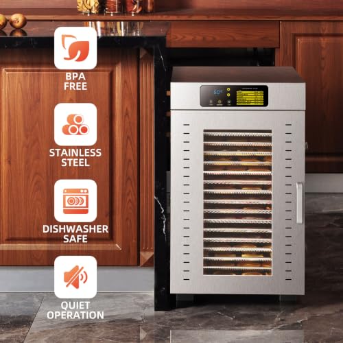 Commercial Food Dehydrator with 18 Trays 2000W Stainless Steel Large Capacity for Jerky Fruit Herbs