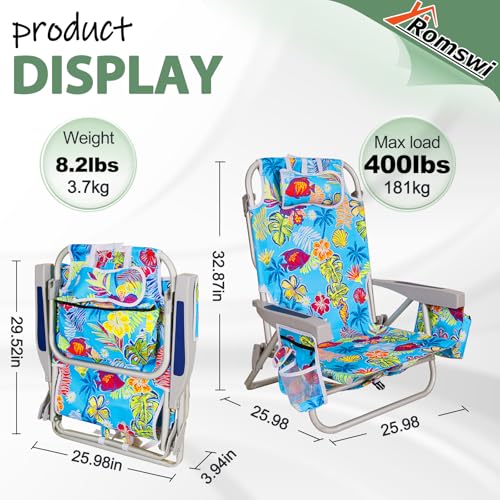 Romswi Tropical Print 2-Pack Aluminum Folding Beach Chairs with Cooler & Cup Holder