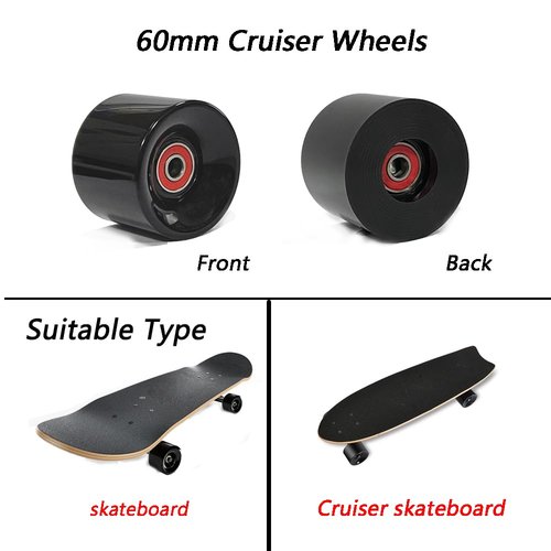 LOOEEL 60mm Cruiser Wheels 80A Contains ABEC-9 Bearings and Spacers,Skateboard Riser Pads,Skateboard Hardware Screws Bolts,fit for Your Cruiser Skateboards,Penny Board -Black