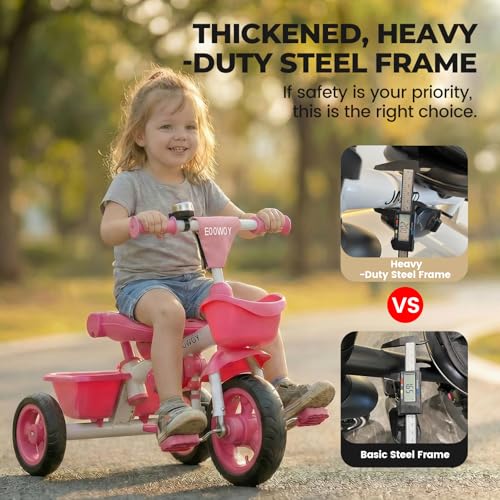 Pink 7-in-1 Toddler Tricycle with Swivel Seat & Push Handle - Baby Ride-on 18M-5Y