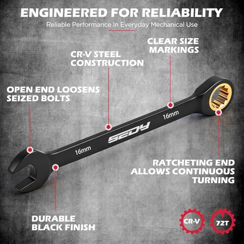 SEDY 24-Piece Ratcheting Wrench Set - Black Finish, SAE & Metric, 72-Tooth CR-V Steel, Portable Roll-Up Pouch