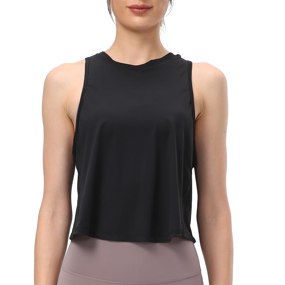 Women's Pleated Cropped Sports Tank Tops Sleeveless Running Workout Tops Active Yoga Tops Shirts(Black,8)