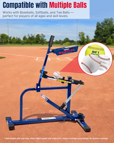 Manual Baseball & Softball Pitching Machine with Ball Caddy - Portable Batting & Fielding Trainer