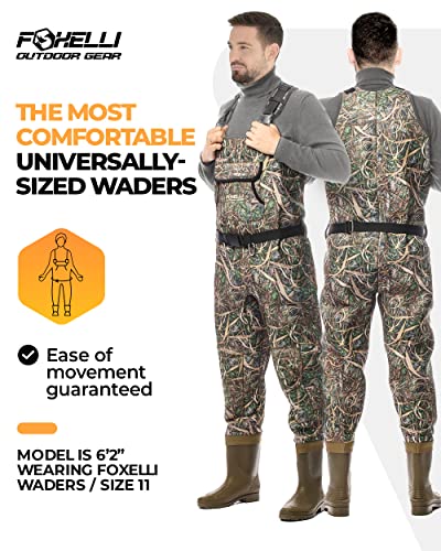 Foxelli Camo Waterproof 4mm Neoprene Chest Waders for Hunting & Fishing - Men & Women