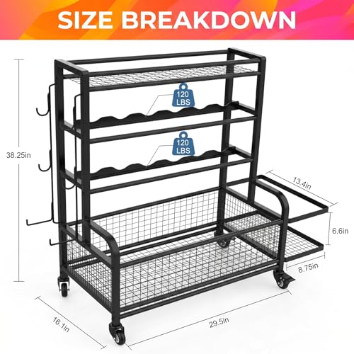 Dumbbell and Kettlebell Rack with Wheels - Home Gym Storage Organizer for Weights, Yoga Mats & Exercise Balls