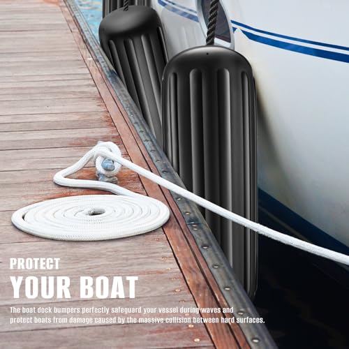 Black Boat Fenders Bumpers Pack of 4 - 10 x 28 Inches Docking Protectors