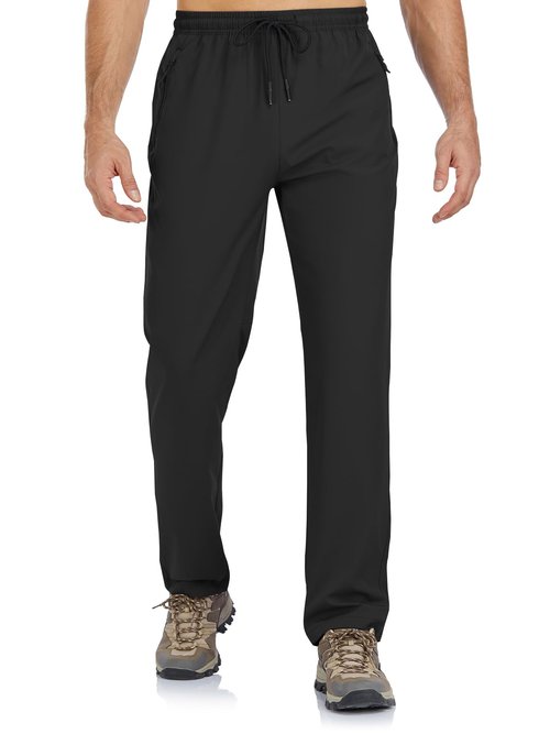 BondiTrekk Mens Lightweight Hiking Pants Water Resistant Athletic Workout Running Travel Casual Joggers 3 Pockets Quick Dry Black