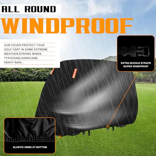Waterproof 2/4/6 Passenger Golf Cart Cover with Extended Roof - Universal Fit