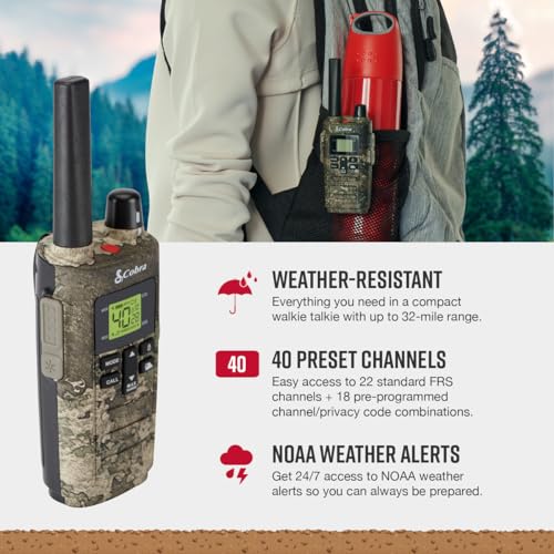 Cobra RX380 Walkie Talkies 2-Pack with Camo Variation, 40 Channels, Weather-Resistant