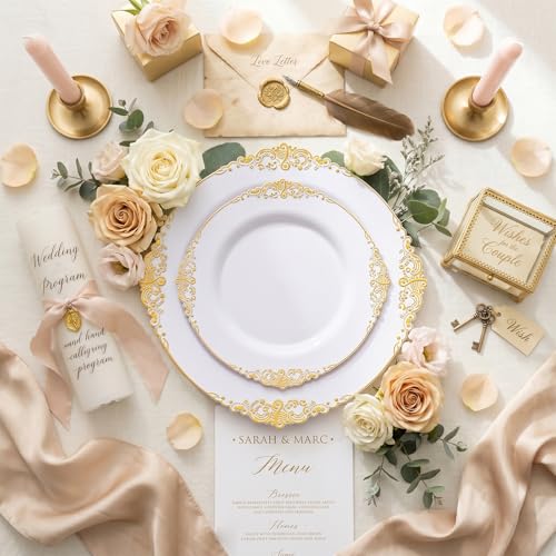 Gold Plastic Dinnerware Set for Weddings and Parties - 700PCS
