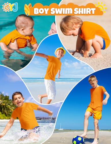 Toddler Boys Rash Guard Short Sleeve Swim Shirt UPF 50 Sun Protection Water Wear - 5-6 Years, Orange