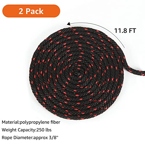 2pcs Adjustable 3/8 Inch Kayak Rope Tie Downs with Metal Hooks - Heavy Duty Straps, 11.8ft Length