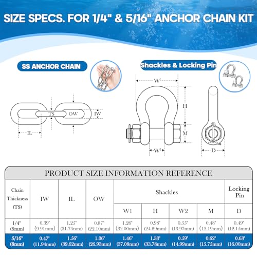 Marine Grade 1/4" or 5/16" Anchor Chain for Boat - 10 Ft. Stainless Steel, Variation of This Listing