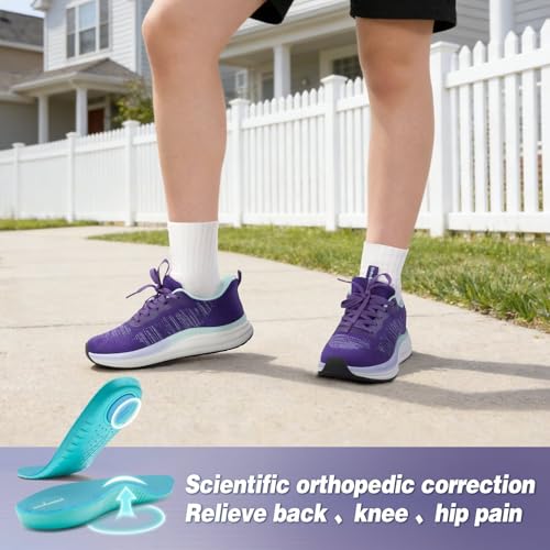 Women's Orthopedic Road Running Shoes - Dark Purple, 9.5 W2 Supportive Sneakers for Foot Pain Relief