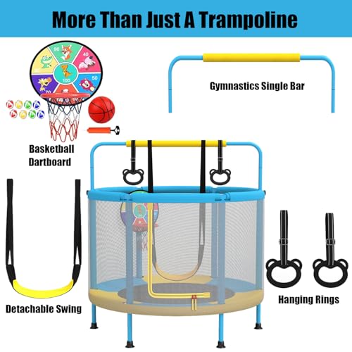 Kids 6-in-1 Trampoline with Safety Features, Basketball Hoop & Swing