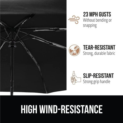 GORILLA GRIP Compact Windproof Umbrella - One-Click Automatic Open/Close, Lightweight & Waterproof, Black