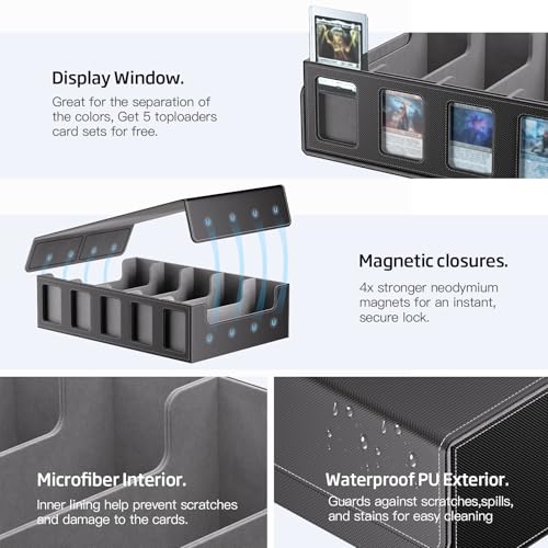 Trading Card Storage Box 5 Rows 3900+ Capacity with Magnetic Lid - Black