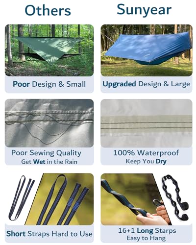 Sunyear USA Green Camping Hammock with Net & Straps - 55"W x 106"L Single