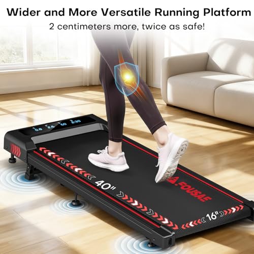 FOUSAE Black Red Walking Pad Treadmill with Incline 6.2MPH, LED Display, 2.75HP, Remote