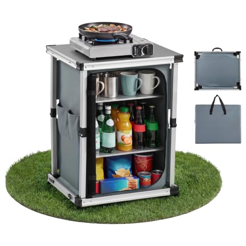 VEVOR Portable Folding Camping Storage Cabinet & Kitchen Table with Shelves