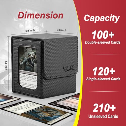 Stepane Black MTG Deck Box with Double Display Windows & Dividers - 1 Pack