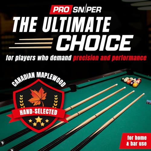 Black Pool Cue Set of 4 - 58 Inch Canadian Ashwood Billiard Cues with Low-Deflection Shaft & Extra Chalks