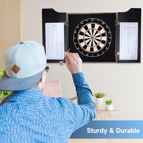 GSE Pro Black Solid Wood Dartboard Cabinet Set with Bristle Dartboard & Accessories