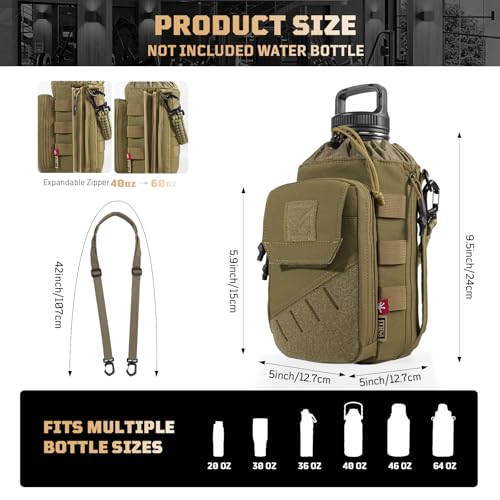 Brown 1TG Tactical Magnetic Gym Water Bottle Bag with Phone Pockets & 64oz Capacity