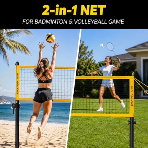 A11N SPORTS Outdoor Volleyball & Badminton Set Yellow - Adjustable Net & Carry Bag