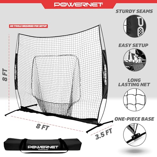 Black 8x8 FT Softball & Baseball Hitting Net - Portable Training Equipment
