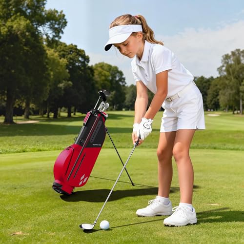 Junior Golf Stand Bag - Youth 28-Inch Lightweight Golf Bag for Ages 9-12, Red Variation
