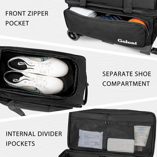 Goloni Double Roller Bowling Bag with Shoes Compartment - Black