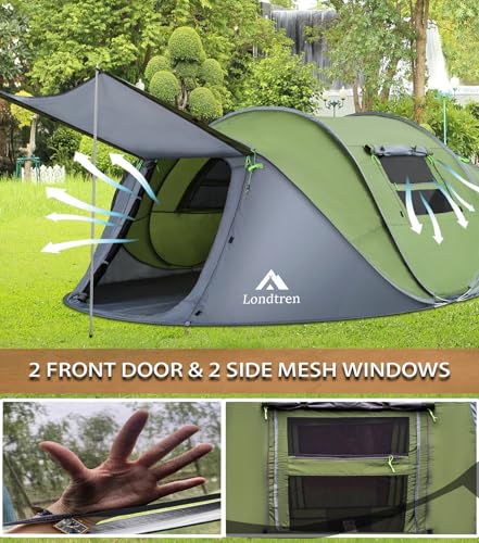 4 Person Waterproof Pop Up Tent - Green, 110x78x51 Inches | Easy Instant Setup for Camping & Hiking