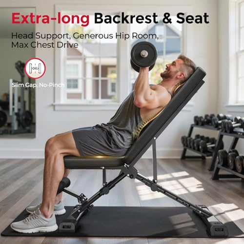 FLYBIRD XL Adjustable Weight Bench for Home Gym - Foldable, 800lbs Support, 144 Positions