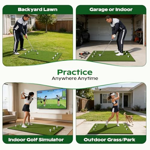 RIKADE 5 x 4 ft Golf Hitting Mat with Dual-Turf & Ball Tray - Indoor/Outdoor Practice