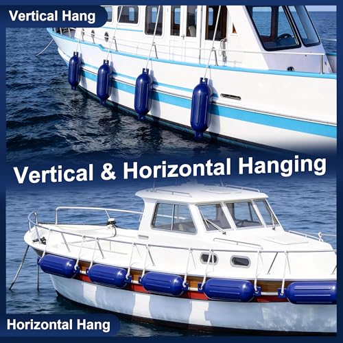 K-Musculo 8.5 Inch x 27 Inch Marine Boat Fender - Navy Blue 4 Pack for Docking, UV & Saltwater Resistant